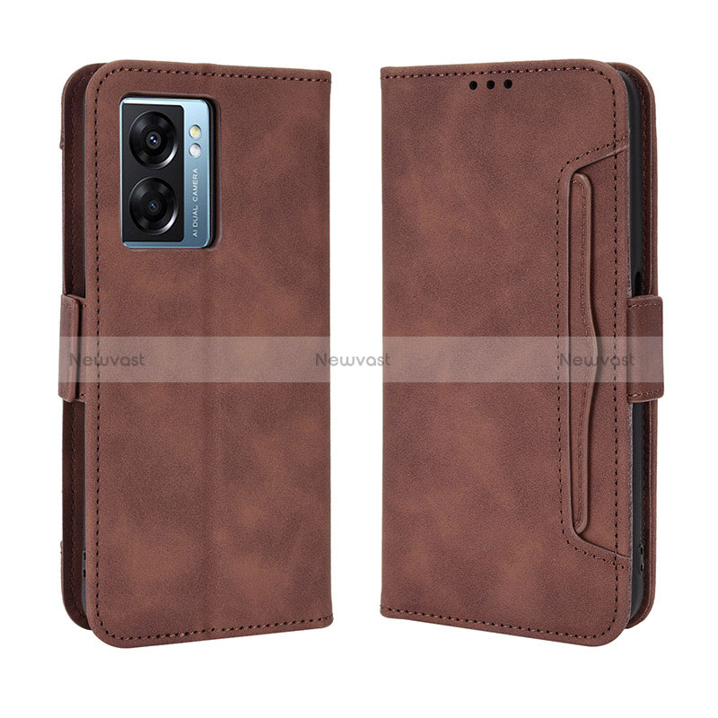 Leather Case Stands Flip Cover Holder BY3 for Oppo A57 5G Brown