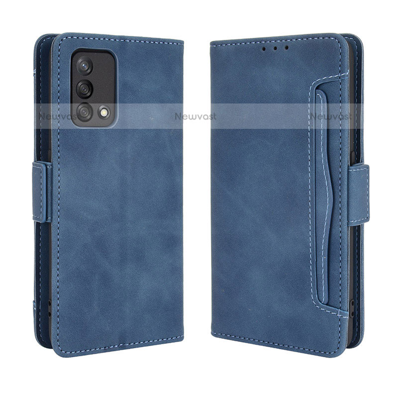 Leather Case Stands Flip Cover Holder BY3 for Oppo A74 4G Blue