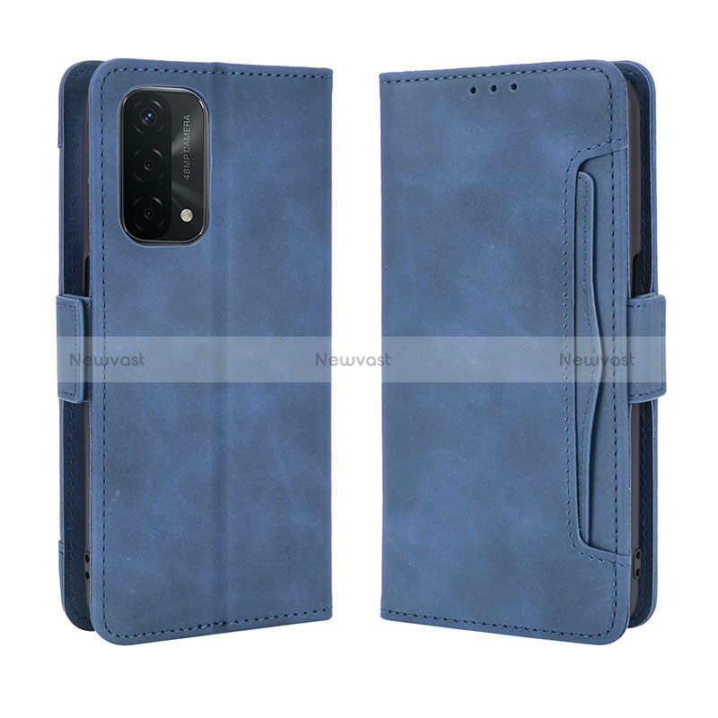 Leather Case Stands Flip Cover Holder BY3 for Oppo A74 5G Blue