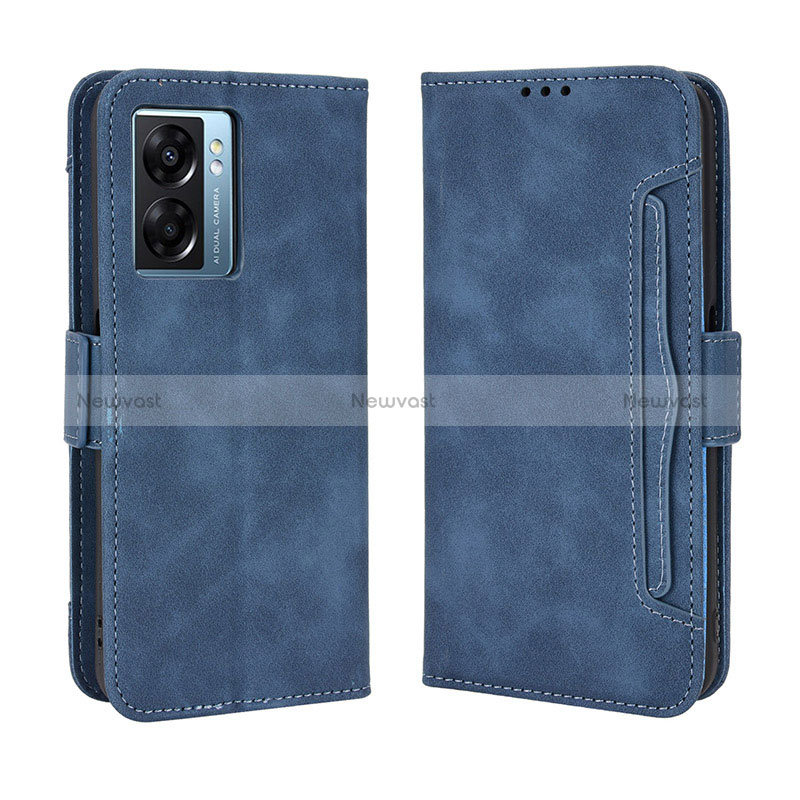 Leather Case Stands Flip Cover Holder BY3 for Oppo A77 5G Blue
