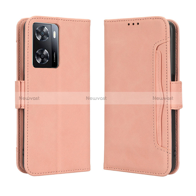 Leather Case Stands Flip Cover Holder BY3 for Oppo A77s Pink