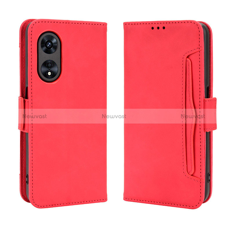 Leather Case Stands Flip Cover Holder BY3 for Oppo A98 5G Red