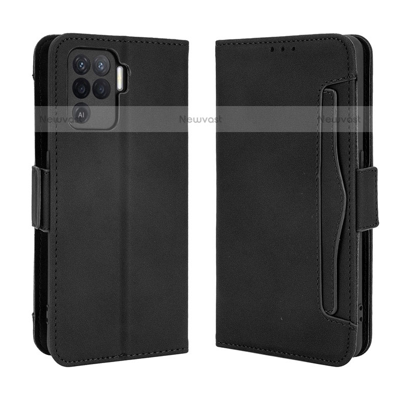 Leather Case Stands Flip Cover Holder BY3 for Oppo F19 Pro Black