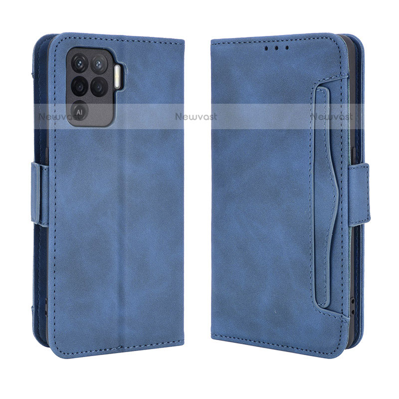 Leather Case Stands Flip Cover Holder BY3 for Oppo F19 Pro Blue