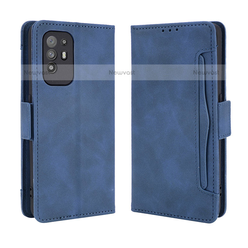 Leather Case Stands Flip Cover Holder BY3 for Oppo F19 Pro+ Plus 5G Blue