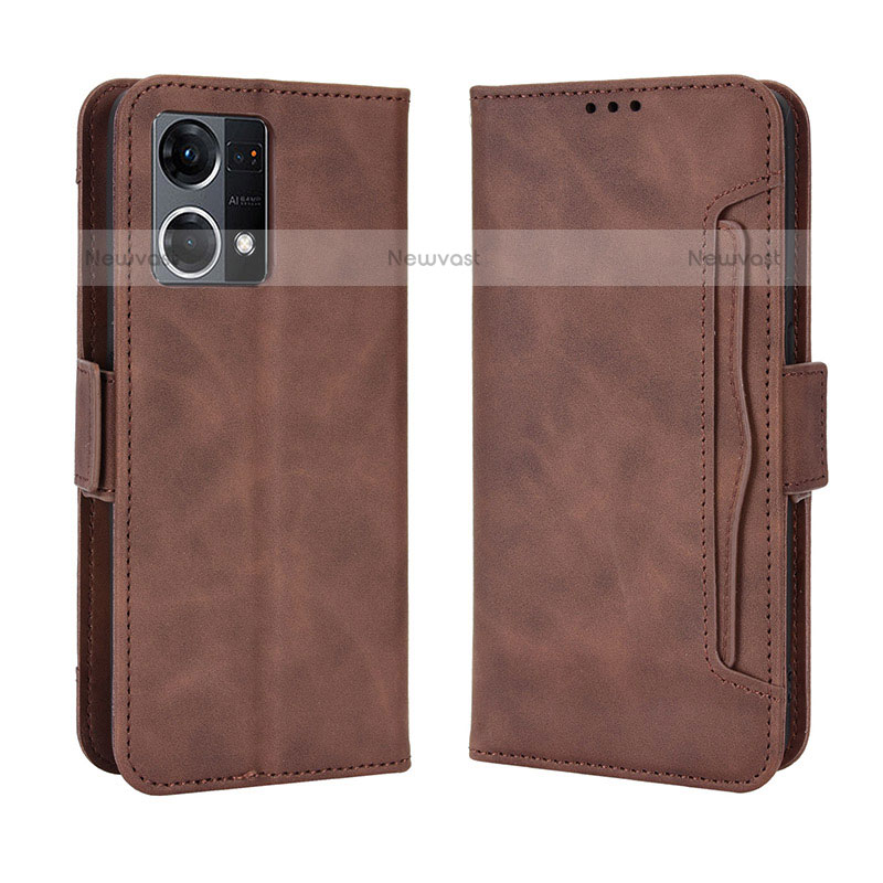 Leather Case Stands Flip Cover Holder BY3 for Oppo F21 Pro 4G Brown