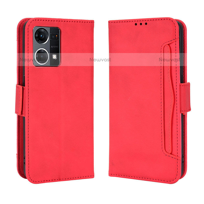 Leather Case Stands Flip Cover Holder BY3 for Oppo F21 Pro 4G Red