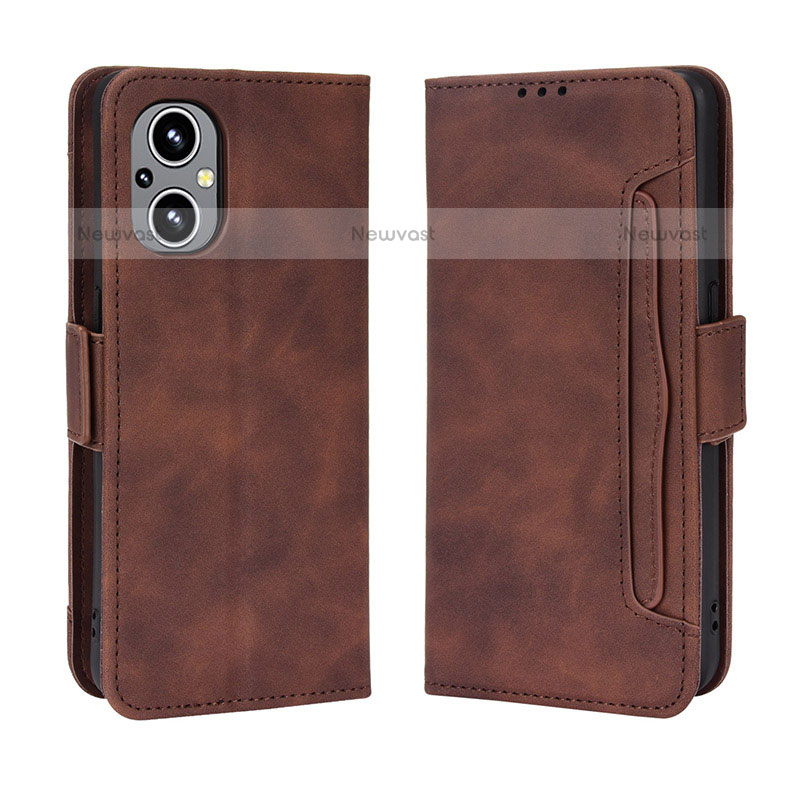 Leather Case Stands Flip Cover Holder BY3 for Oppo F21 Pro 5G Brown