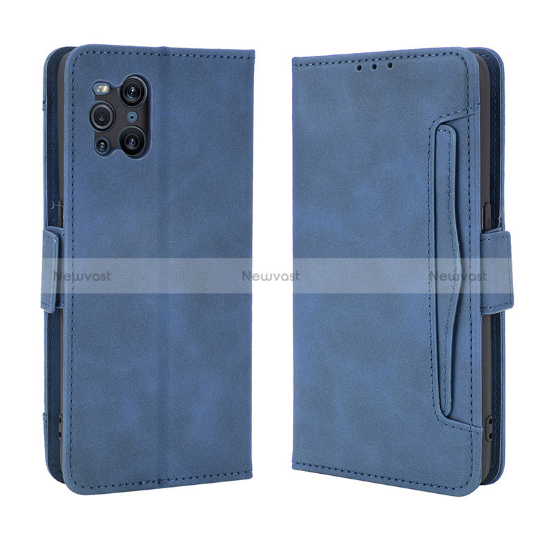 Leather Case Stands Flip Cover Holder BY3 for Oppo Find X3 5G Blue