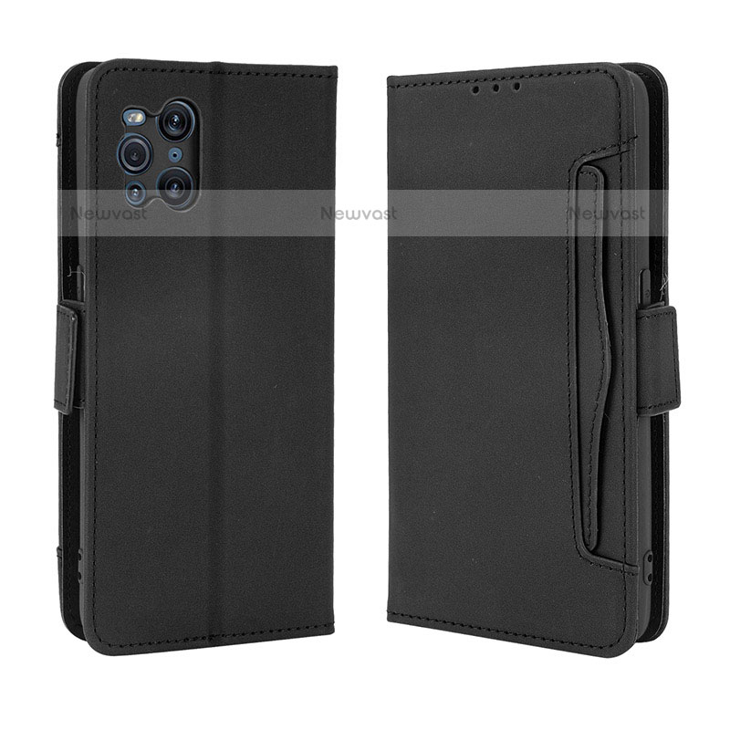 Leather Case Stands Flip Cover Holder BY3 for Oppo Find X3 Pro 5G Black