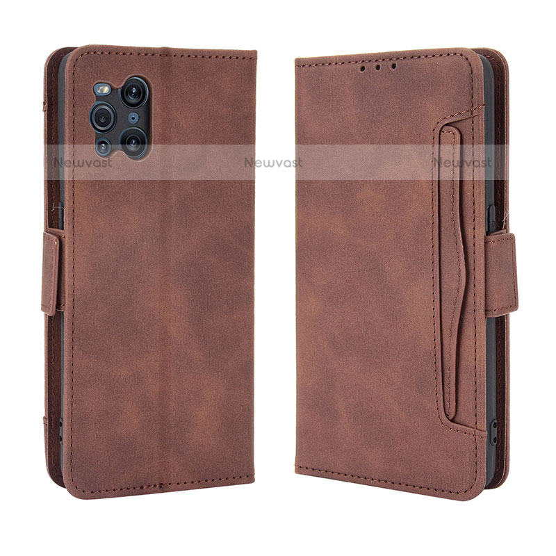 Leather Case Stands Flip Cover Holder BY3 for Oppo Find X3 Pro 5G Brown