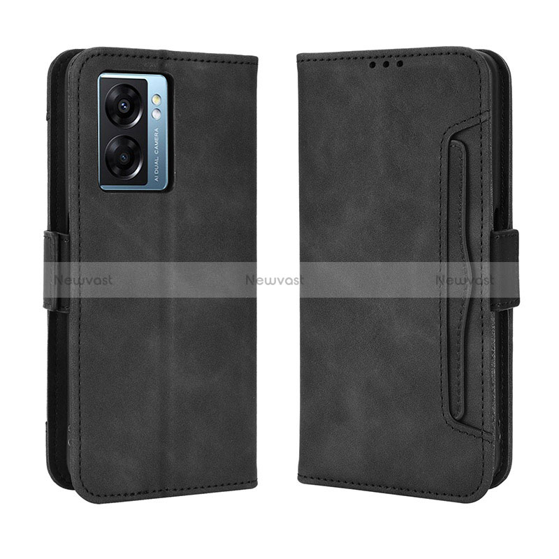 Leather Case Stands Flip Cover Holder BY3 for Oppo K10 5G India Black