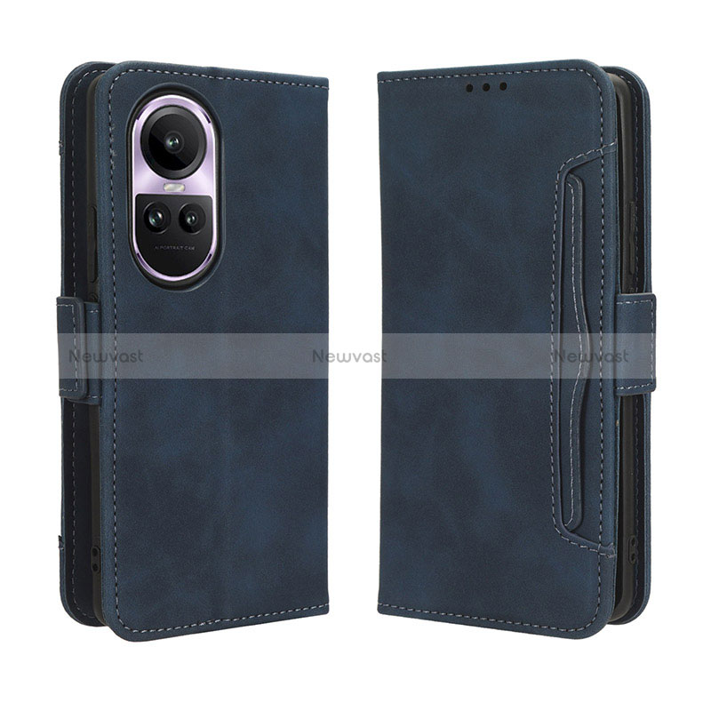 Leather Case Stands Flip Cover Holder BY3 for Oppo Reno10 5G Blue