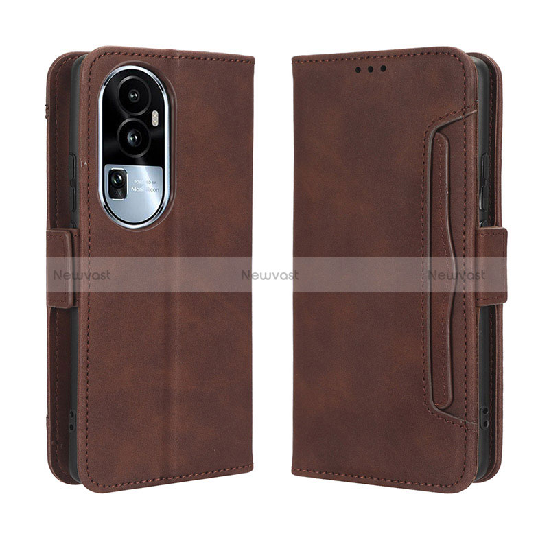 Leather Case Stands Flip Cover Holder BY3 for Oppo Reno10 Pro+ Plus 5G Brown