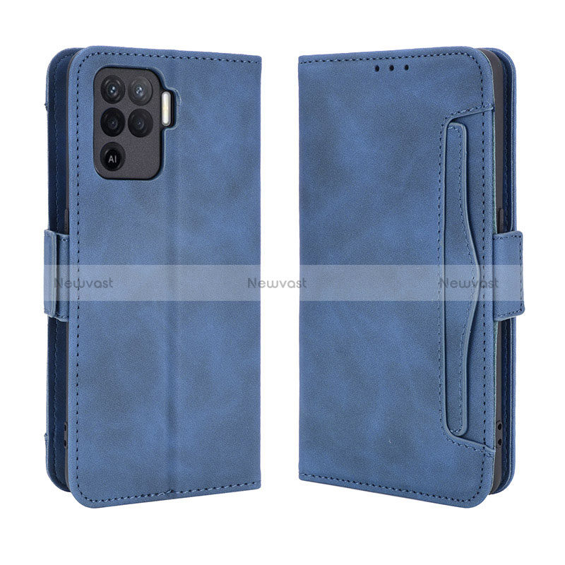 Leather Case Stands Flip Cover Holder BY3 for Oppo Reno5 F Blue