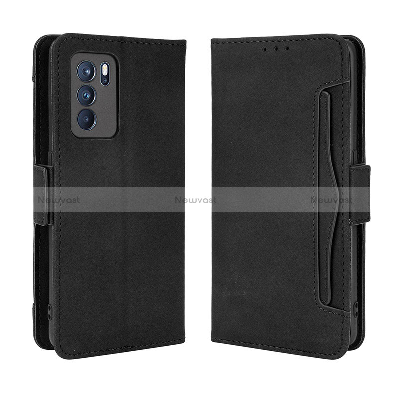 Leather Case Stands Flip Cover Holder BY3 for Oppo Reno6 Pro 5G India Black