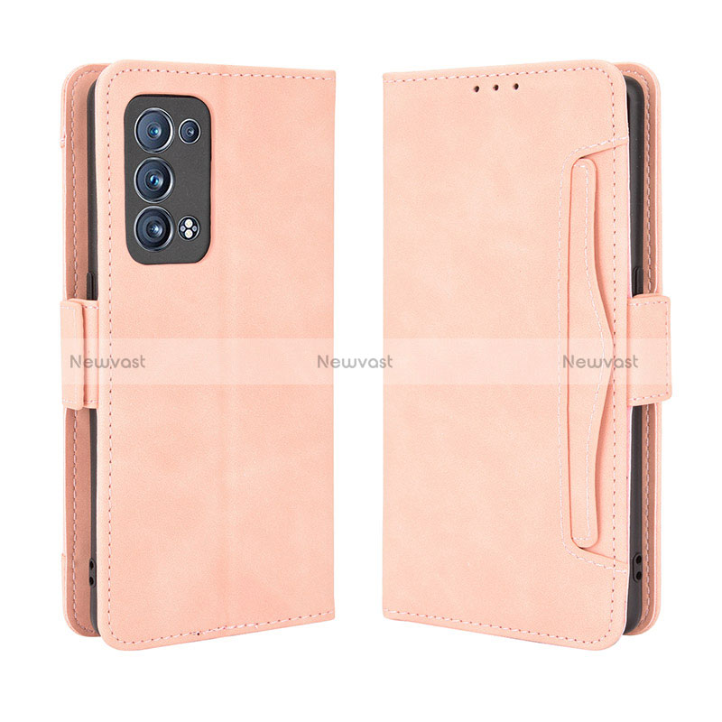 Leather Case Stands Flip Cover Holder BY3 for Oppo Reno6 Pro 5G Pink