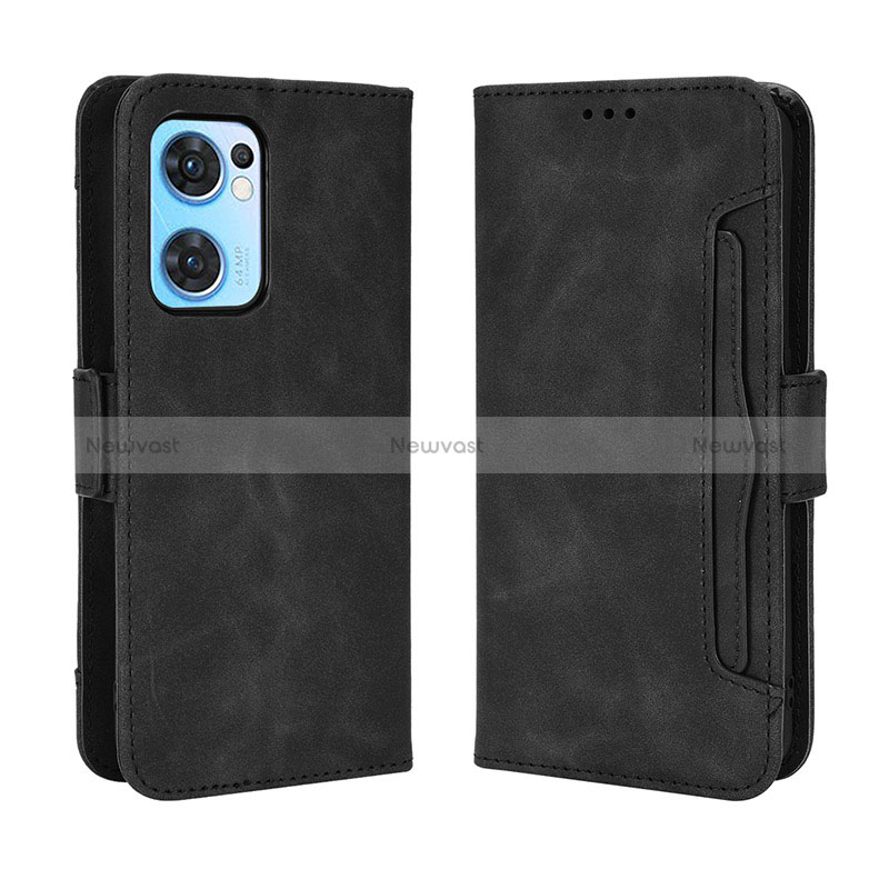 Leather Case Stands Flip Cover Holder BY3 for Oppo Reno7 5G Black