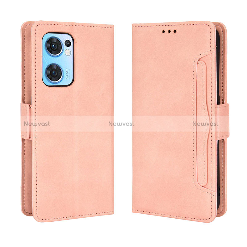 Leather Case Stands Flip Cover Holder BY3 for Oppo Reno7 5G Pink