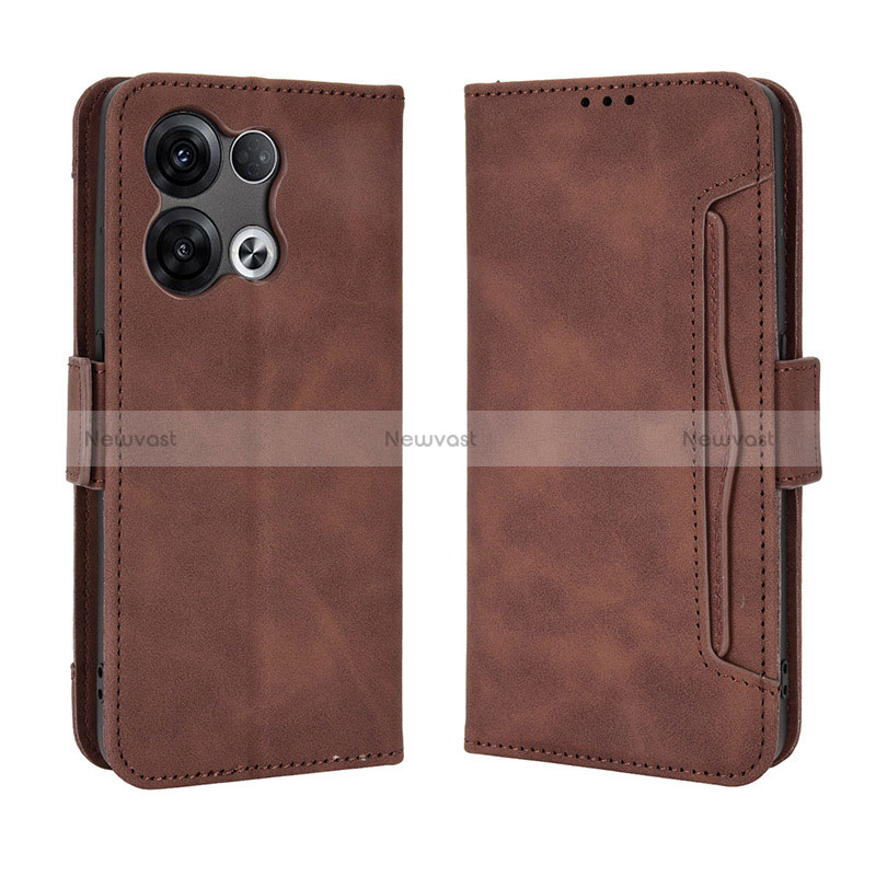 Leather Case Stands Flip Cover Holder BY3 for Oppo Reno9 5G Brown