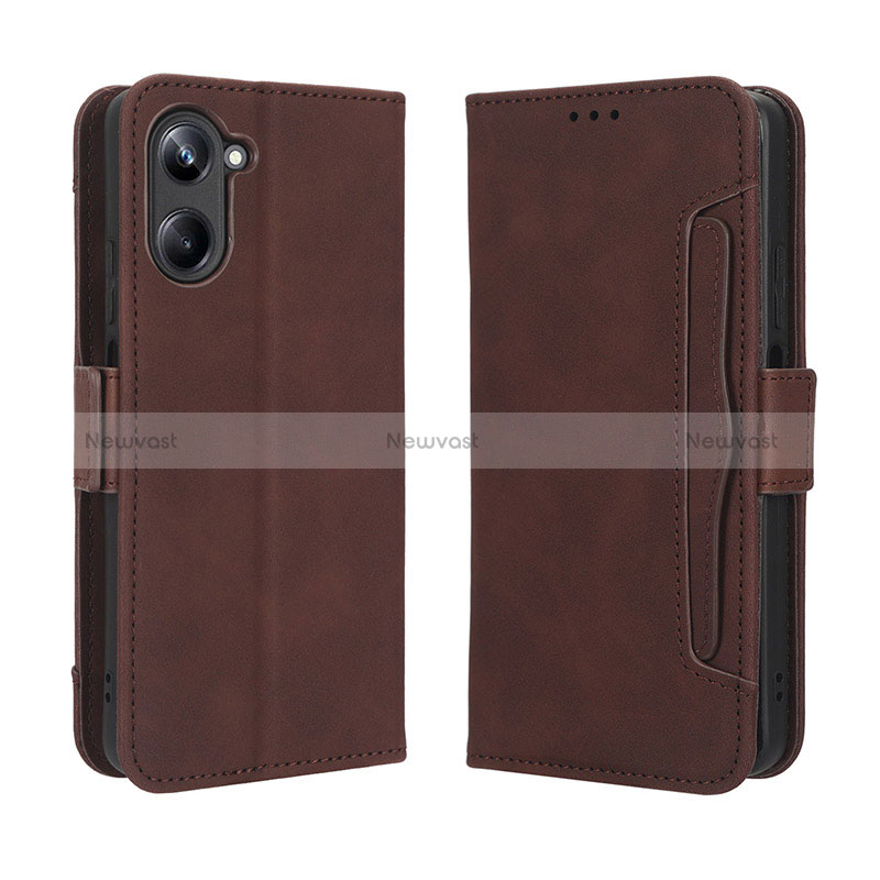 Leather Case Stands Flip Cover Holder BY3 for Realme 10 4G Brown