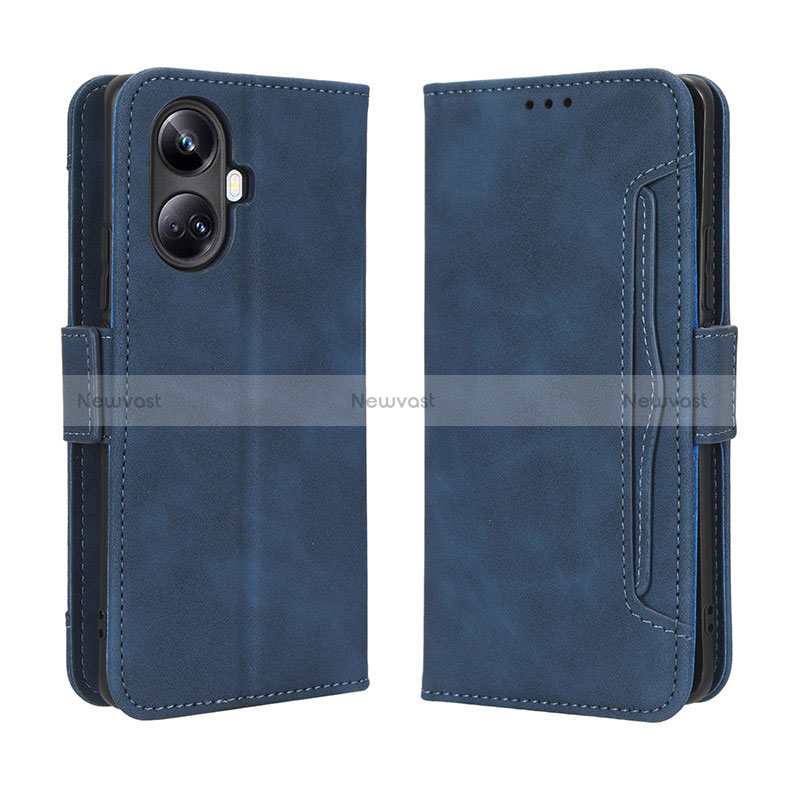 Leather Case Stands Flip Cover Holder BY3 for Realme 10 Pro+ Plus 5G Blue