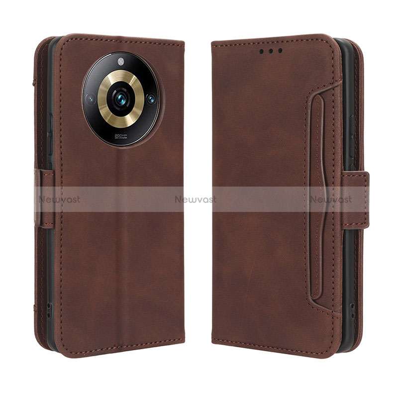 Leather Case Stands Flip Cover Holder BY3 for Realme 11 Pro 5G Brown