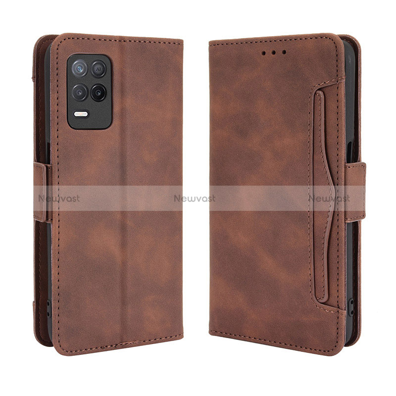 Leather Case Stands Flip Cover Holder BY3 for Realme 8s 5G Brown