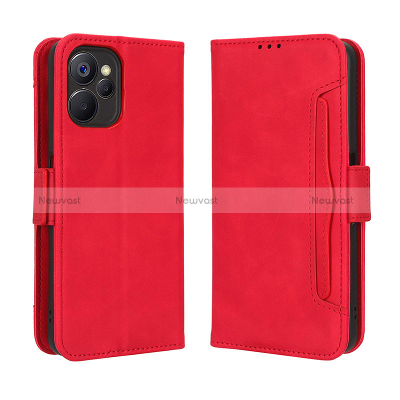 Leather Case Stands Flip Cover Holder BY3 for Realme 9i 5G Red