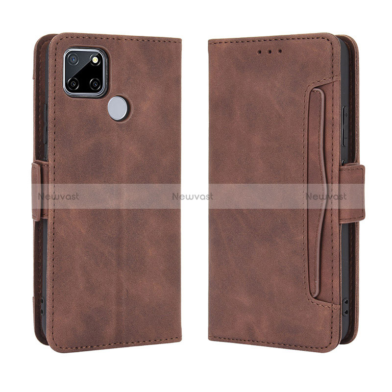 Leather Case Stands Flip Cover Holder BY3 for Realme C12 Brown