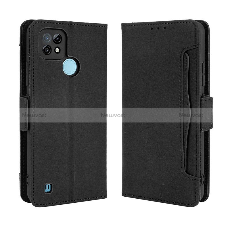 Leather Case Stands Flip Cover Holder BY3 for Realme C21 Black