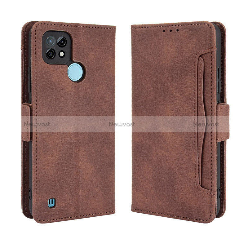 Leather Case Stands Flip Cover Holder BY3 for Realme C21 Brown