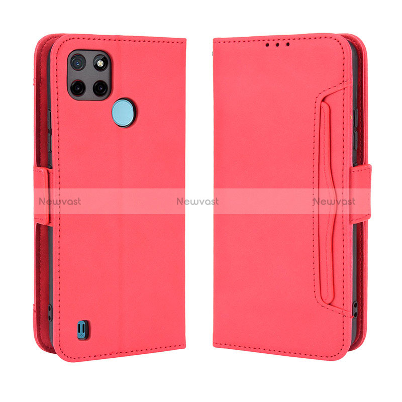 Leather Case Stands Flip Cover Holder BY3 for Realme C25Y India Red