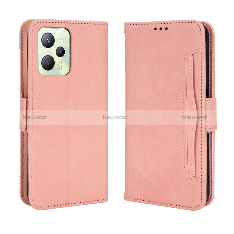 Leather Case Stands Flip Cover Holder BY3 for Realme C35 Pink