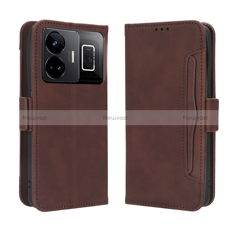 Leather Case Stands Flip Cover Holder BY3 for Realme GT Neo6 5G Brown