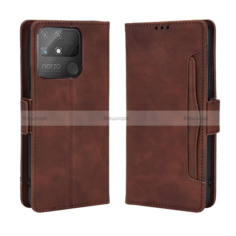 Leather Case Stands Flip Cover Holder BY3 for Realme Narzo 50A Brown