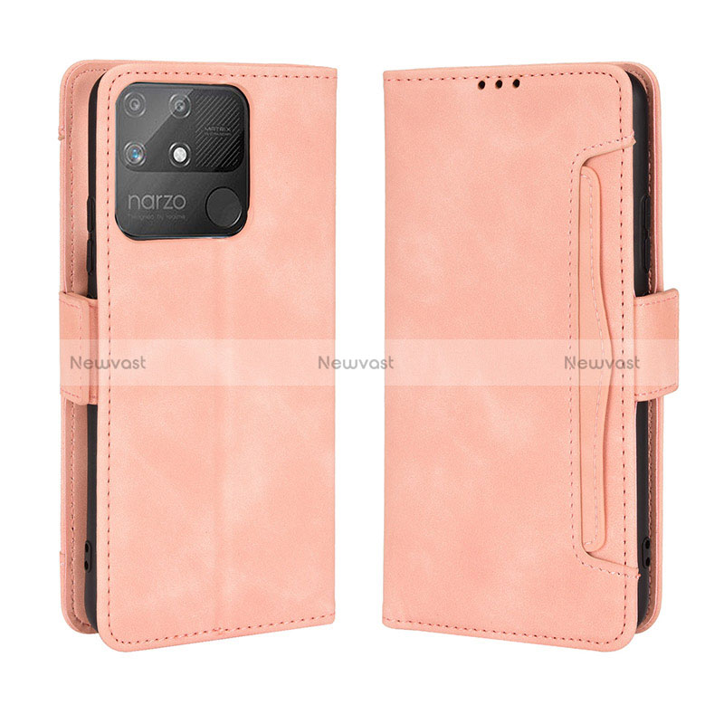 Leather Case Stands Flip Cover Holder BY3 for Realme Narzo 50A Pink