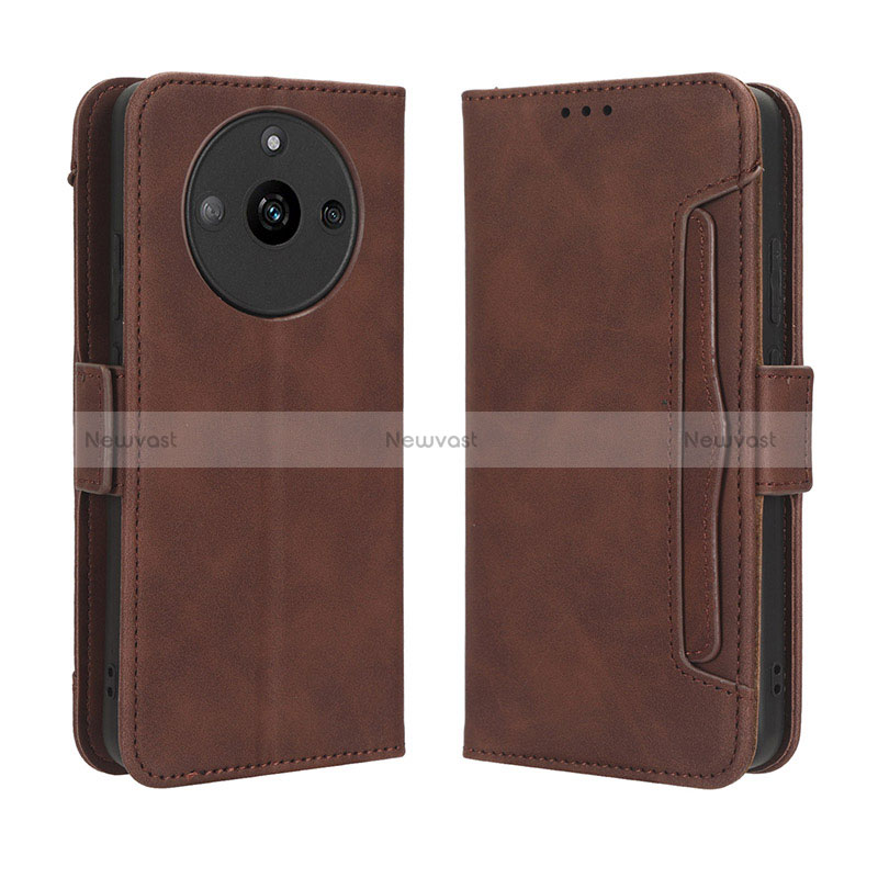 Leather Case Stands Flip Cover Holder BY3 for Realme Narzo 60 5G Brown