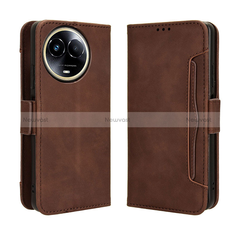 Leather Case Stands Flip Cover Holder BY3 for Realme Narzo 60x 5G Brown