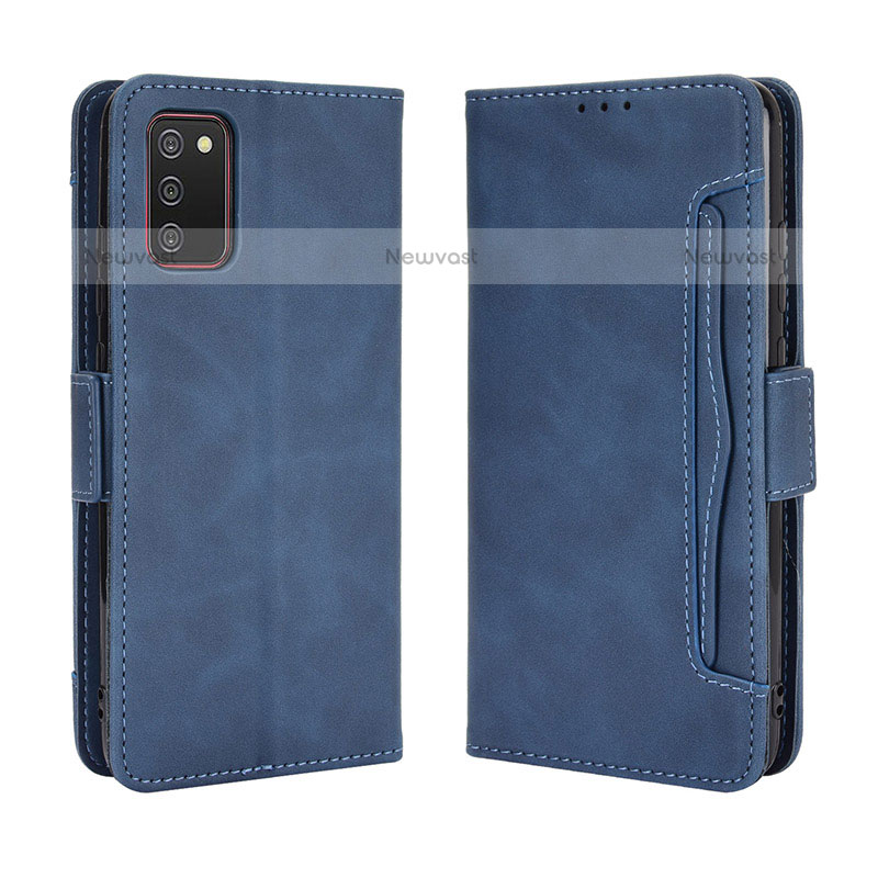 Leather Case Stands Flip Cover Holder BY3 for Samsung Galaxy A02s Blue