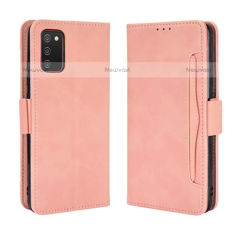 Leather Case Stands Flip Cover Holder BY3 for Samsung Galaxy A02s Pink