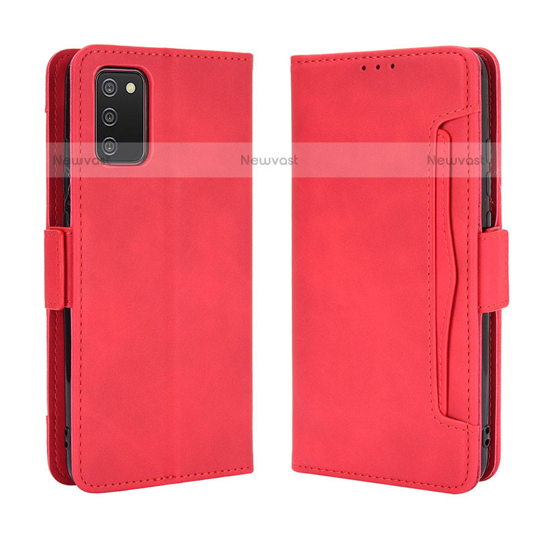 Leather Case Stands Flip Cover Holder BY3 for Samsung Galaxy A02s Red