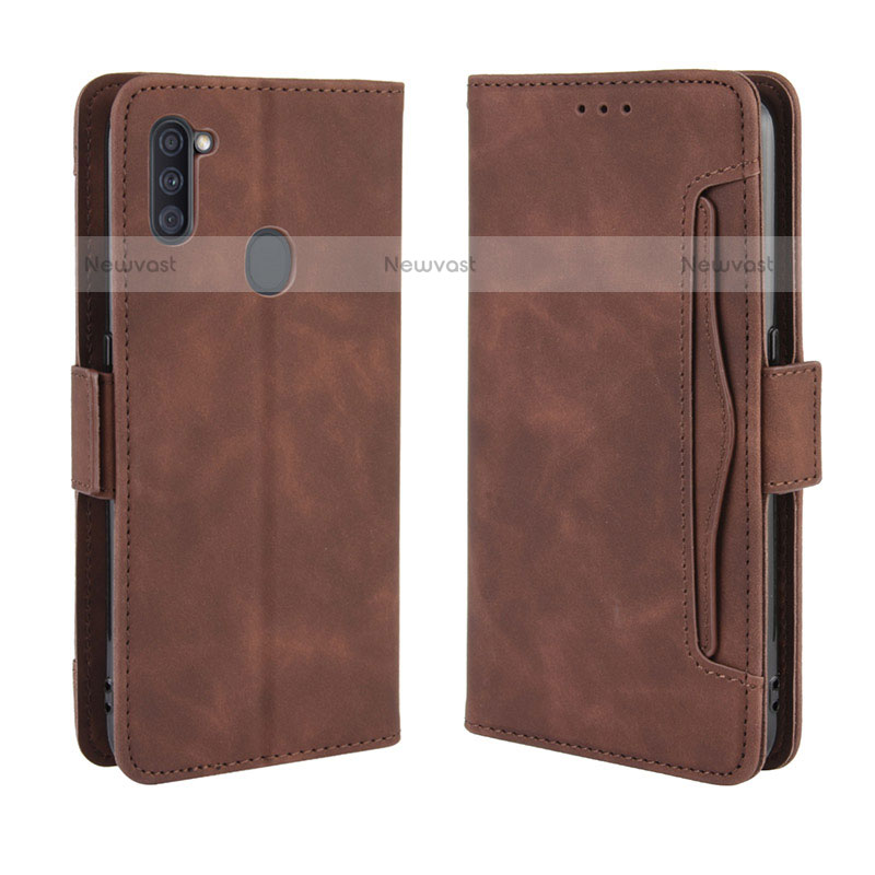 Leather Case Stands Flip Cover Holder BY3 for Samsung Galaxy A11 Brown