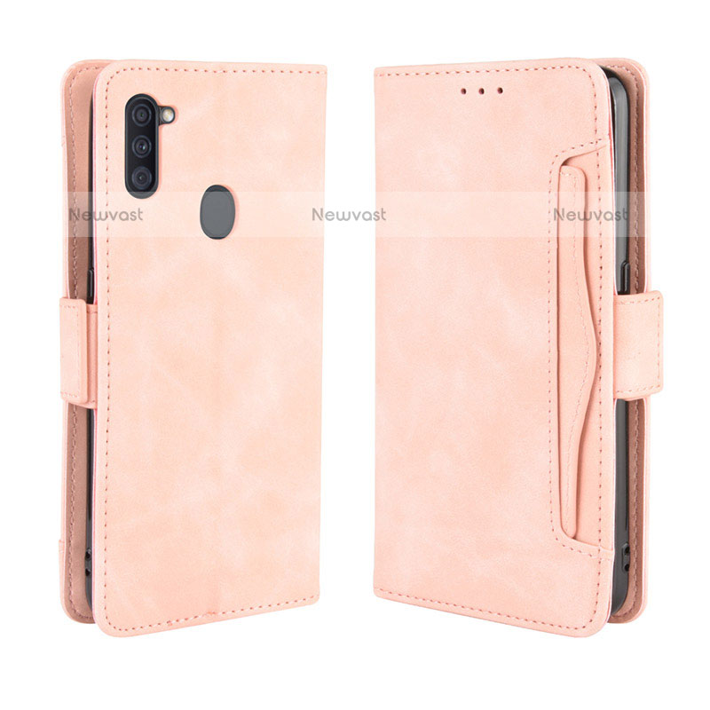 Leather Case Stands Flip Cover Holder BY3 for Samsung Galaxy A11 Pink