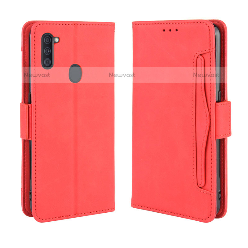 Leather Case Stands Flip Cover Holder BY3 for Samsung Galaxy A11 Red