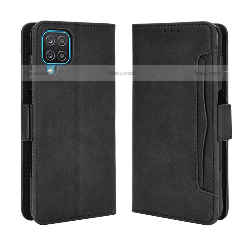 Leather Case Stands Flip Cover Holder BY3 for Samsung Galaxy A12 Black