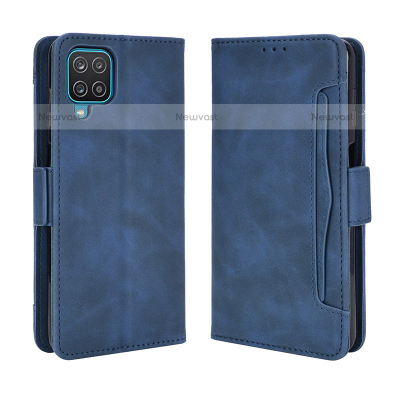 Leather Case Stands Flip Cover Holder BY3 for Samsung Galaxy A12 Blue