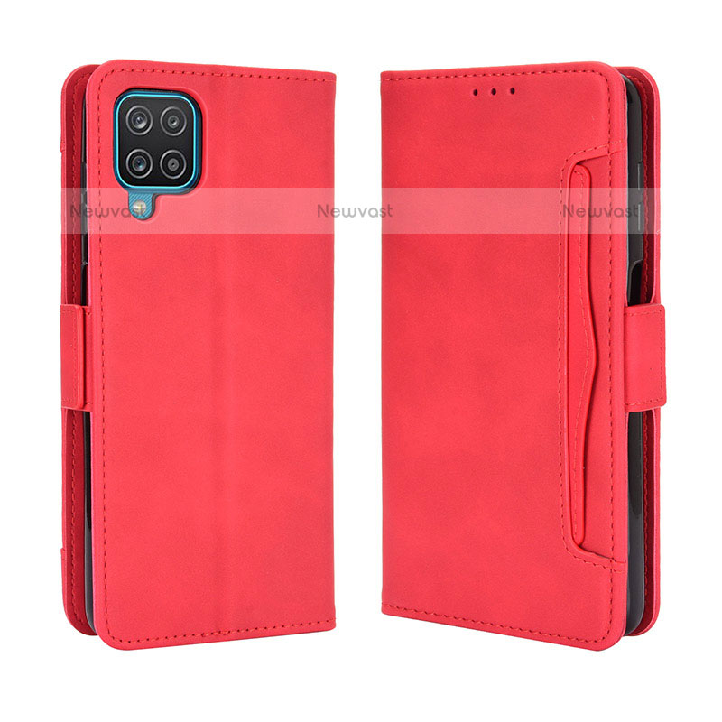 Leather Case Stands Flip Cover Holder BY3 for Samsung Galaxy A12 Red