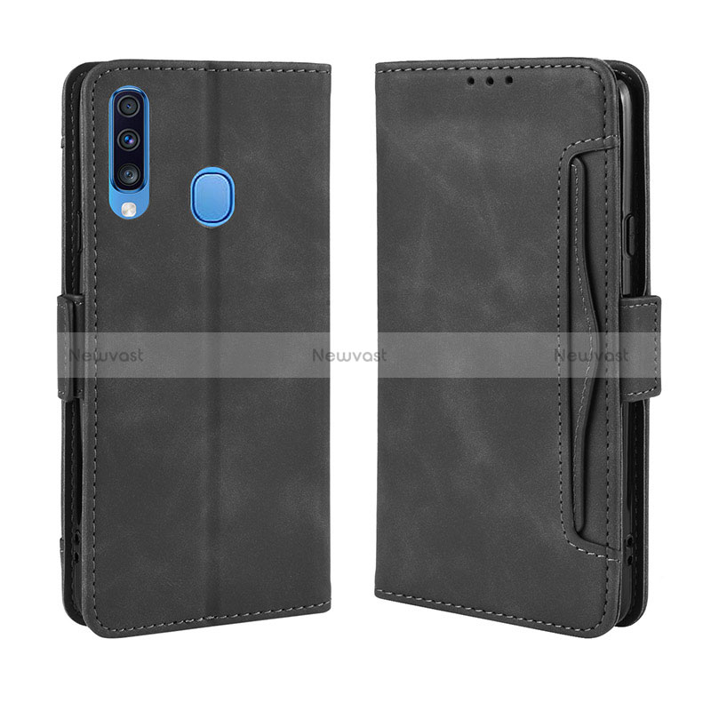 Leather Case Stands Flip Cover Holder BY3 for Samsung Galaxy A20s Black