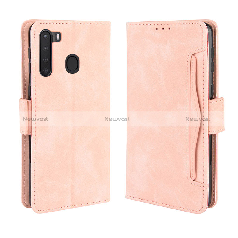 Leather Case Stands Flip Cover Holder BY3 for Samsung Galaxy A21 Pink